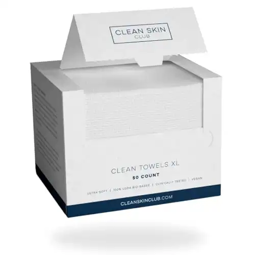 Clean Skin Club Clean Towels XL , 100% USDA Biobased Face Towel, Disposable Face Towelette, Makeup Remover Dry Wipes, Ultra Soft, 50 Ct, 1 Pack Visit the CLEAN SKIN CLUB Store